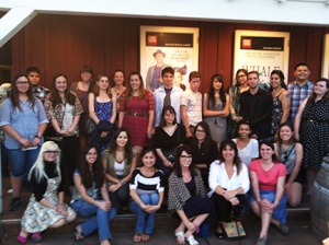 This is a photo of the From Page to Stage students at the Cygnet Theatre in Old Town, San Diego.
